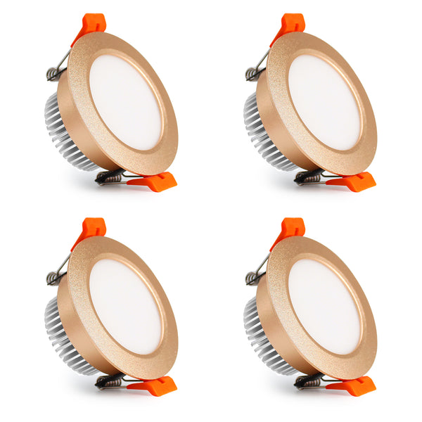 3 inch Dimmable LED Downlight, 110V 5W Champagne Gold, Daylight White Retrofit Recessed Lighting, CRI 80 with LED Driver, 4 Pack