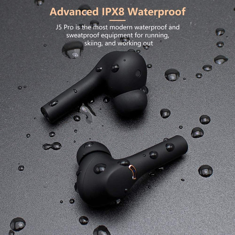J5 True Wireless Earbuds with microphone, Noise Cancelling Bluetooth 5.2 Headphones, Hi-Fi Stereo Sound Headset earphones in-Ear deep Bass/IPX8 Waterproof/36H Playtime/Touch Control/USB-C Quick Charge