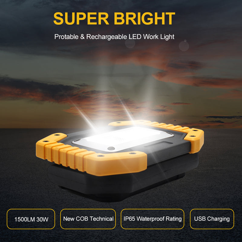30W 1500LM LED Rechargeable Portable Waterproof COB Floodlight, with S –  FreeAmzProducts